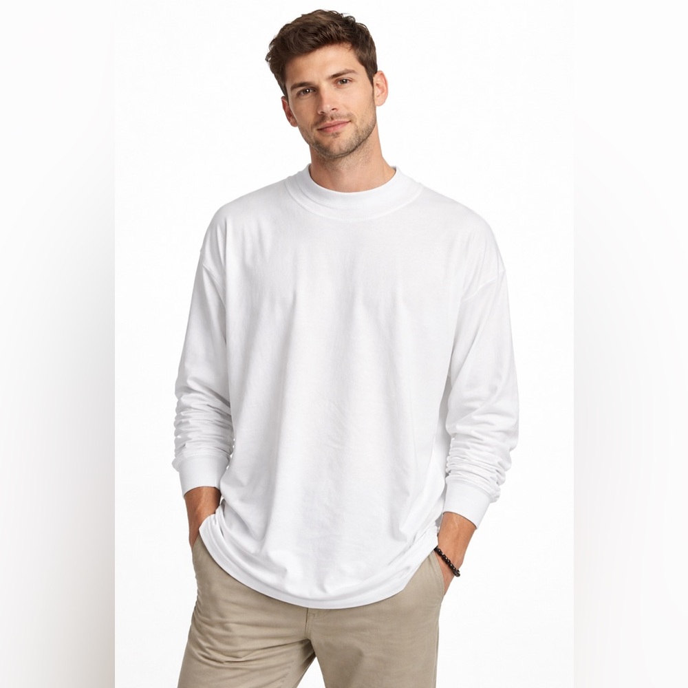 Eddie Bauer Shirt Mens Tall X-Large Ivory Long Sleeve Mock Neck Base Layer